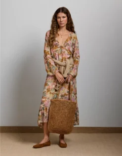 AE77 Premium Ruffled Chiffon Midi Dress Multi