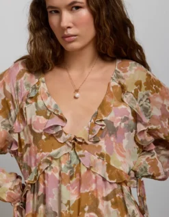 AE77 Premium Ruffled Chiffon Midi Dress Multi -American Eagle Fashion 3428 4769 900 os