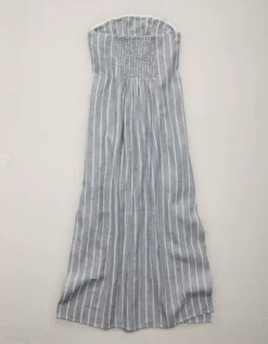 AE77 Premium Strapless Linen Midi Dress Blue -American Eagle Fashion 3428 4976 400 b