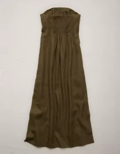 AE77 Strapless Linen Midi Dress Olive -American Eagle Fashion 3428 4977 309 b