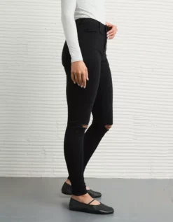 AE Next Level Ripped Super High-Waisted Jegging Onyx Black -American Eagle Fashion 3435 5787 016 os