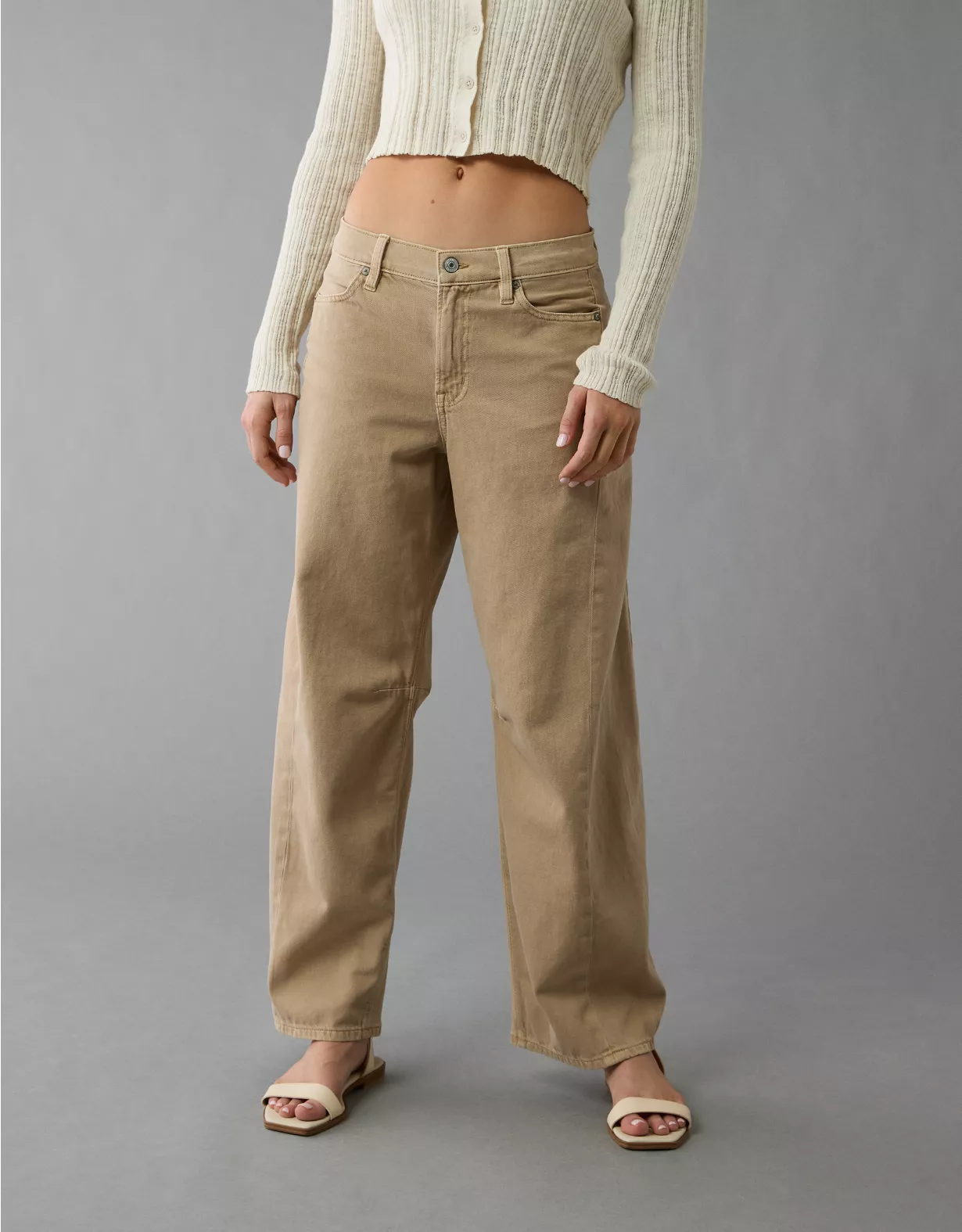 AE Dreamy Drape Strigid Barrel Jean Dune Khaki 1 AE Dreamy Drape Strigid Barrel Jean Dune Khaki