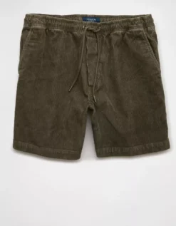 AE 7" Flex Corduroy Lived-In Trekker Short Olive Moss -American Eagle Fashion 4132 7795 342 f
