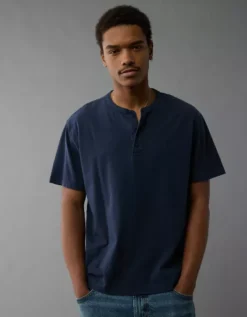 AE Lived-In Henley T-Shirt Navy -American Eagle Fashion 4165 3531 410 os