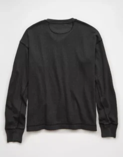 AE Boxy Washed Thermal Henley Shirt Smoked Gray -American Eagle Fashion 4171 4768 005 b