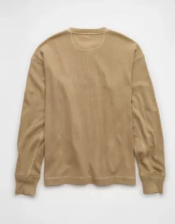 AE Boxy Washed Thermal Henley Shirt Tan -American Eagle Fashion 4171 4768 207 b