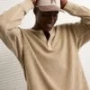 AE Boxy Washed Thermal Henley Shirt Tan