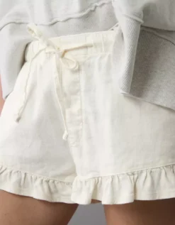 AE Stretch Linen-Blend Ruffle Short Raw White -American Eagle Fashion 4331 8077 115 d2
