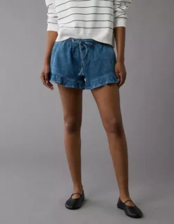 AE Stretch Ruffle Short Medium Indigo -American Eagle Fashion 4331 8303 947 d2