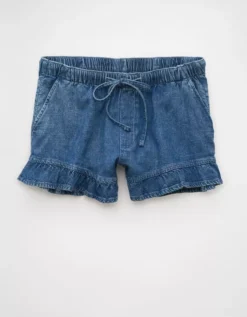 AE Stretch Ruffle Short Medium Indigo -American Eagle Fashion 4331 8303 947 f