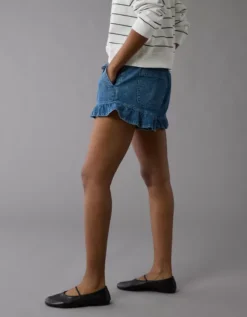 AE Stretch Ruffle Short Medium Indigo -American Eagle Fashion 4331 8303 947 os