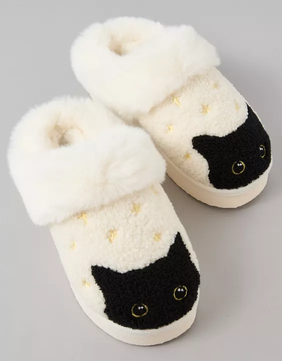 AE Spooky Black Cat Scuff Slipper Ivory 2 AE Spooky Black Cat Scuff Slipper Ivory - Image 2