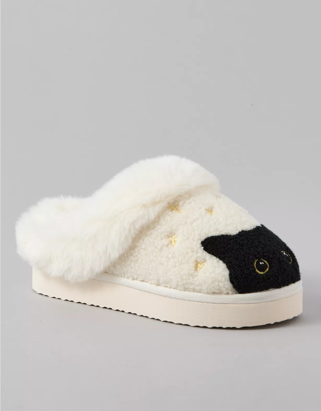 AE Spooky Black Cat Scuff Slipper Ivory 1 AE Spooky Black Cat Scuff Slipper Ivory