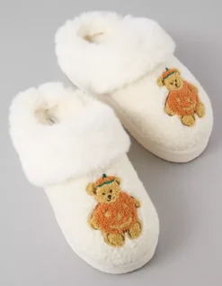 AE Pumpkin Teddy Bear Scuff Slipper Ivory -American Eagle Fashion 4412 6946 161 b