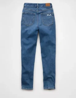 AE Strigid Curvy Ripped Mom Jean Medium Tinted Indigo -American Eagle Fashion 4433 5797 471 b