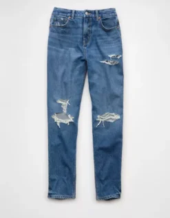 AE Strigid Curvy Ripped Mom Jean Medium Tinted Indigo -American Eagle Fashion 4433 5797 471 f