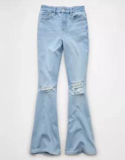 AE Next Level Curvy Ripped Super High-Waisted Flare Jean Crystal Ice -American Eagle Fashion 4434 5754 959 f