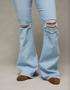 AE Next Level Curvy Ripped Super High-Waisted Flare Jean Crystal Ice -American Eagle Fashion 4434 5754 959 l2