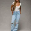 AE Next Level Curvy Ripped Super High-Waisted Flare Jean Crystal Ice