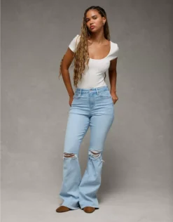 AE Next Level Curvy Ripped Super High-Waisted Flare Jean Crystal Ice