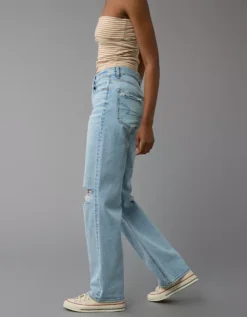 AE Strigid Ripped High-Waisted Stovepipe Jean Skylight -American Eagle Fashion 4435 5012 432 os