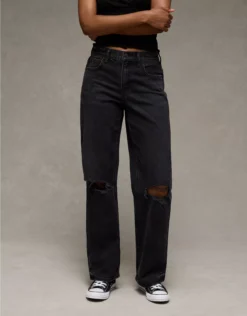 AE Stretch High-Waisted Spiderweb Stovepipe Jean Raven Black