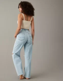 AE Strigid Curvy Super High-Waisted Ripped Baggy Straight Jean -American Eagle Fashion 4436 4760 987 ob