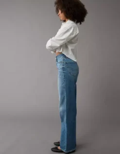 AE Strigid Curvy Super High-Waisted Baggy Straight Jean Blue Strands -American Eagle Fashion 4436 5200 780 os