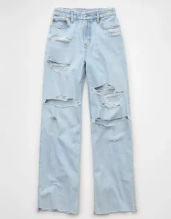 AE Strigid Curvy Ripped Super High-Waisted Baggy Straight Jean Ultra Light Crackle -American Eagle Fashion 4436 5699 863 f