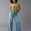 AE Dreamy Drape Stretch Curvy Super High-Waisted Baggy Wide-Leg Jean Light Bright Indigo