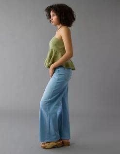 AE Dreamy Drape Stretch Curvy Super High-Waisted Baggy Wide-Leg Jean Light Bright Indigo -American Eagle Fashion 4436 5821 893 os