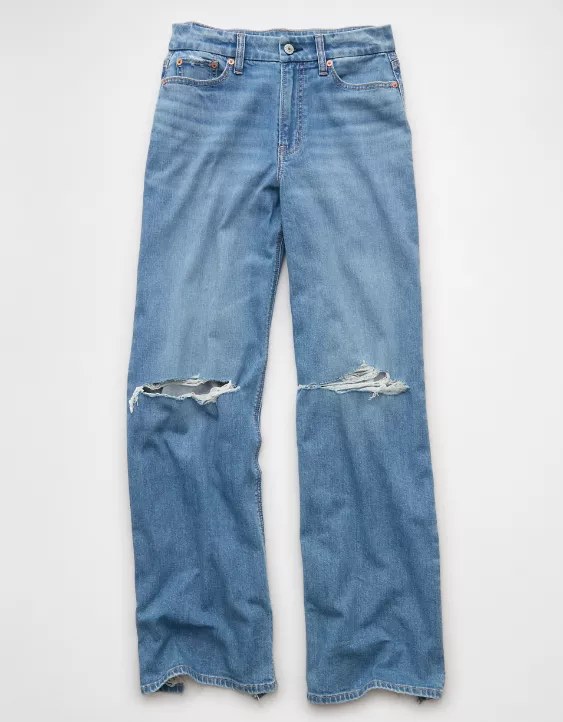 AE Dreamy Drape Stretch Curvy Ripped Super High-Waisted Baggy Wide-Leg Jean Light Destroy Wash 3 AE Dreamy Drape Stretch Curvy Ripped Super High-Waisted Baggy Wide-Leg Jean Light Destroy Wash - Image 3