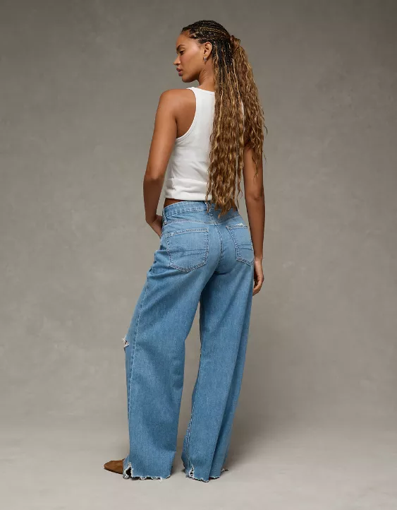 AE Dreamy Drape Stretch Curvy Ripped Super High-Waisted Baggy Wide-Leg Jean Light Destroy Wash 2 AE Dreamy Drape Stretch Curvy Ripped Super High-Waisted Baggy Wide-Leg Jean Light Destroy Wash - Image 2