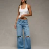 AE Dreamy Drape Stretch Curvy Ripped Super High-Waisted Baggy Wide-Leg Jean Light Destroy Wash