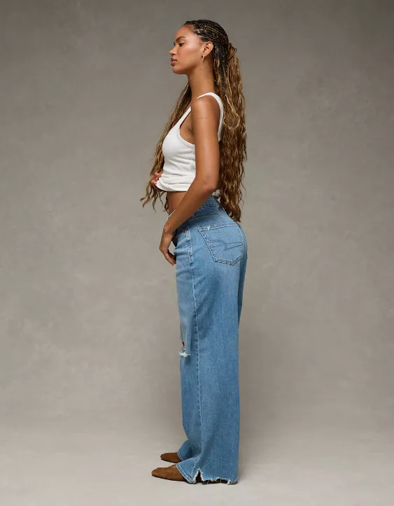 AE Dreamy Drape Stretch Curvy Ripped Super High-Waisted Baggy Wide-Leg Jean Light Destroy Wash 5 AE Dreamy Drape Stretch Curvy Ripped Super High-Waisted Baggy Wide-Leg Jean Light Destroy Wash - Image 5