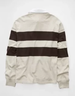 AE Long Sleeve Boxy Rugby Polo Shirt Soft Oat -American Eagle Fashion 5171 4799 164 b