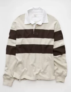 AE Long Sleeve Boxy Rugby Polo Shirt Soft Oat -American Eagle Fashion 5171 4799 164 f