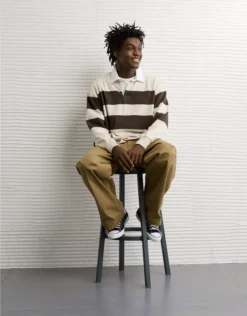 AE Long Sleeve Boxy Rugby Polo Shirt Soft Oat