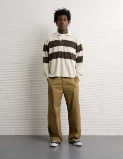 AE Long Sleeve Boxy Rugby Polo Shirt Soft Oat -American Eagle Fashion 5171 4799 164 os