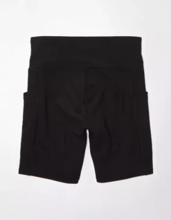 AE 6" Everything Pocket Super High-Waisted Bike Short True Black -American Eagle Fashion 5420 7878 073 b
