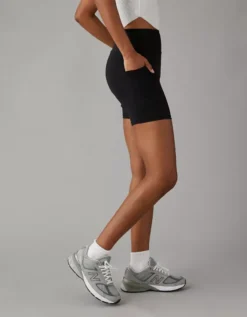 AE 6" Everything Pocket Super High-Waisted Bike Short True Black -American Eagle Fashion 5420 7878 073 os