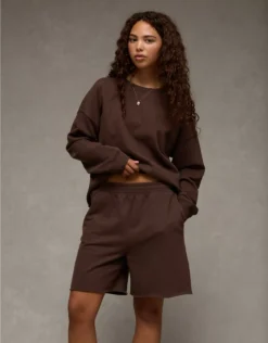 AE Everyday Luxe High-Waisted Sweat Short Dark Brown