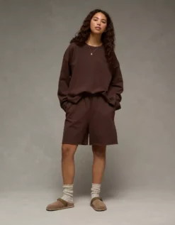 AE Everyday Luxe High-Waisted Sweat Short Dark Brown -American Eagle Fashion 5420 8511 203 os