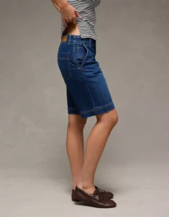 AE 11" Dreamy Drape Stretch High-Waisted Jort Simply Dark -American Eagle Fashion 6332 8440 074 os