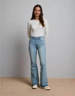 AE77 Premium High-Waisted Flare Jean Light Wash