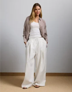 AE77 Premium Pull-On Linen Pant White