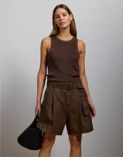 AE77 Premium Linen Trouser Short Brown