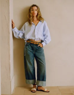 AE77 Premium Wide Crop Cuff Jean Medium Wash