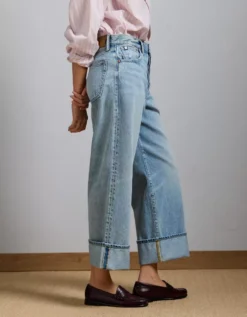 AE77 Premium Wide Crop Cuff Jean Light Wash -American Eagle Fashion 7302 4597 915 l2