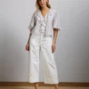 AE77 Premium Wide Crop Cuff Jean White